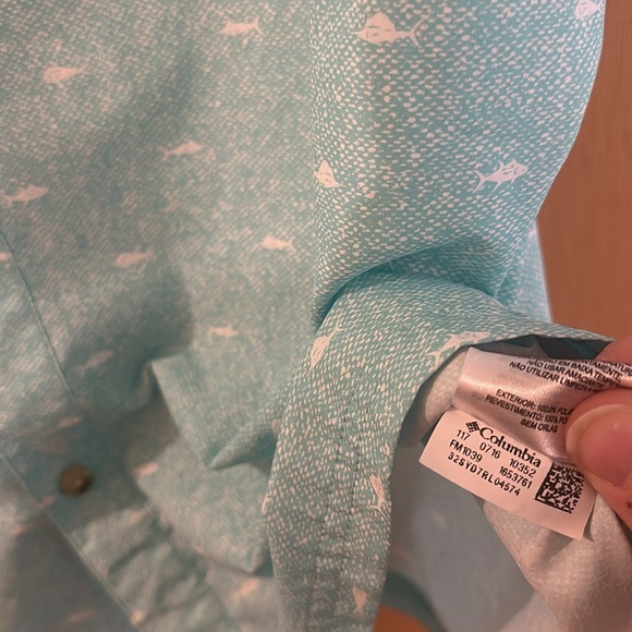 Columbia PFG Men's Fish Print Short Sleeve Button Down Shirt Teal Green Large - Picture 9 of 12